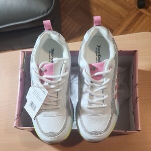 Juicy Couture White and Pink Sneakers with Silver Accents